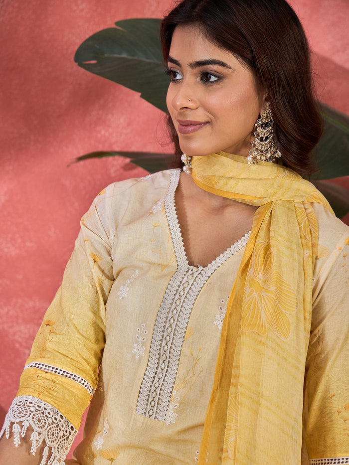 Ombre Yellow Embroidered Cotton Kurta Set
