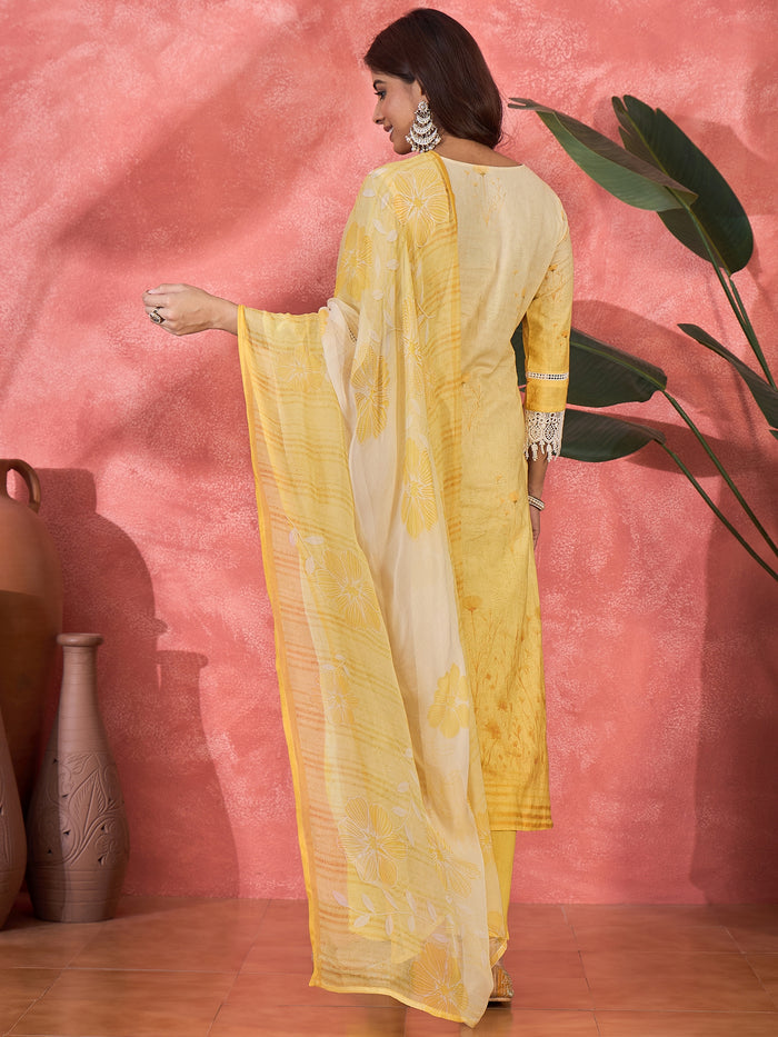 Ombre Yellow Embroidered Cotton Kurta Set