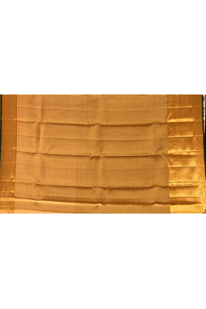 Opulent Gold With Woven Zari Pallu And Forest Green Accents Kanjivaram Silk Saree