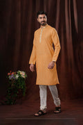 Orange Art Silk Kurta Set With Embroidery Work
