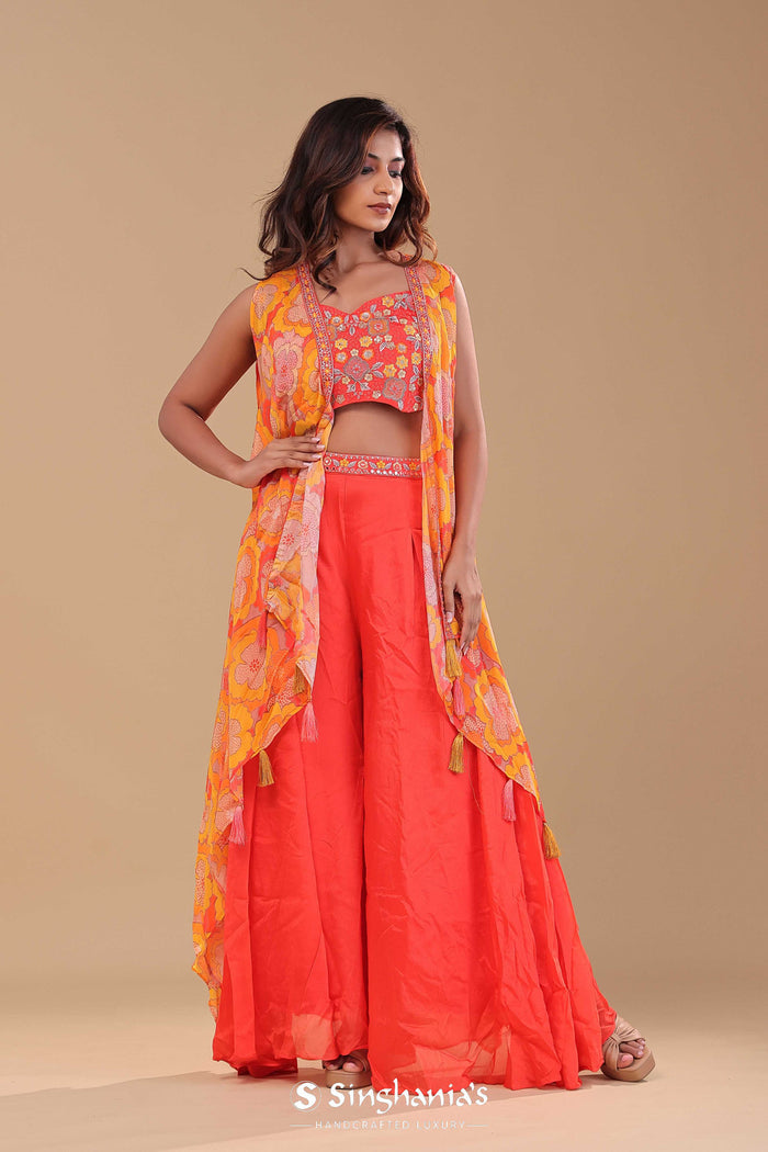 Orange Chinon Crepe Indo-Western Set