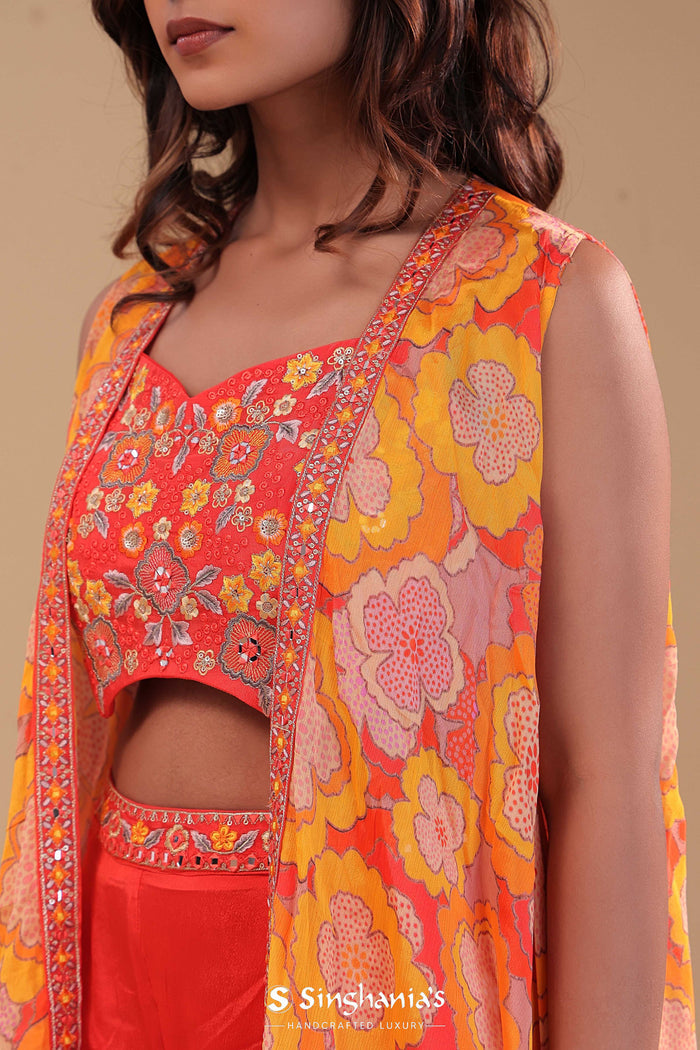 Orange Chinon Crepe Indo-Western Set