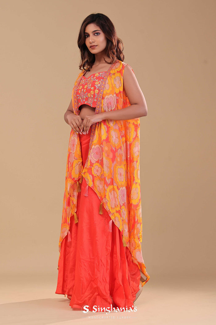 Orange Chinon Crepe Indo-Western Set