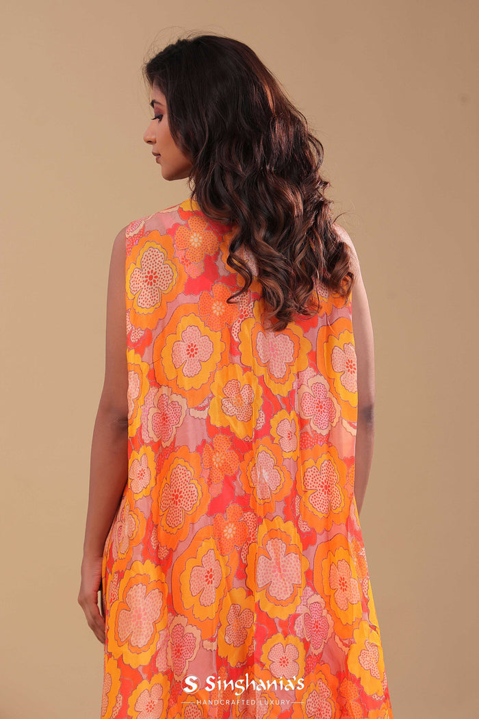 Orange Chinon Crepe Indo-Western Set