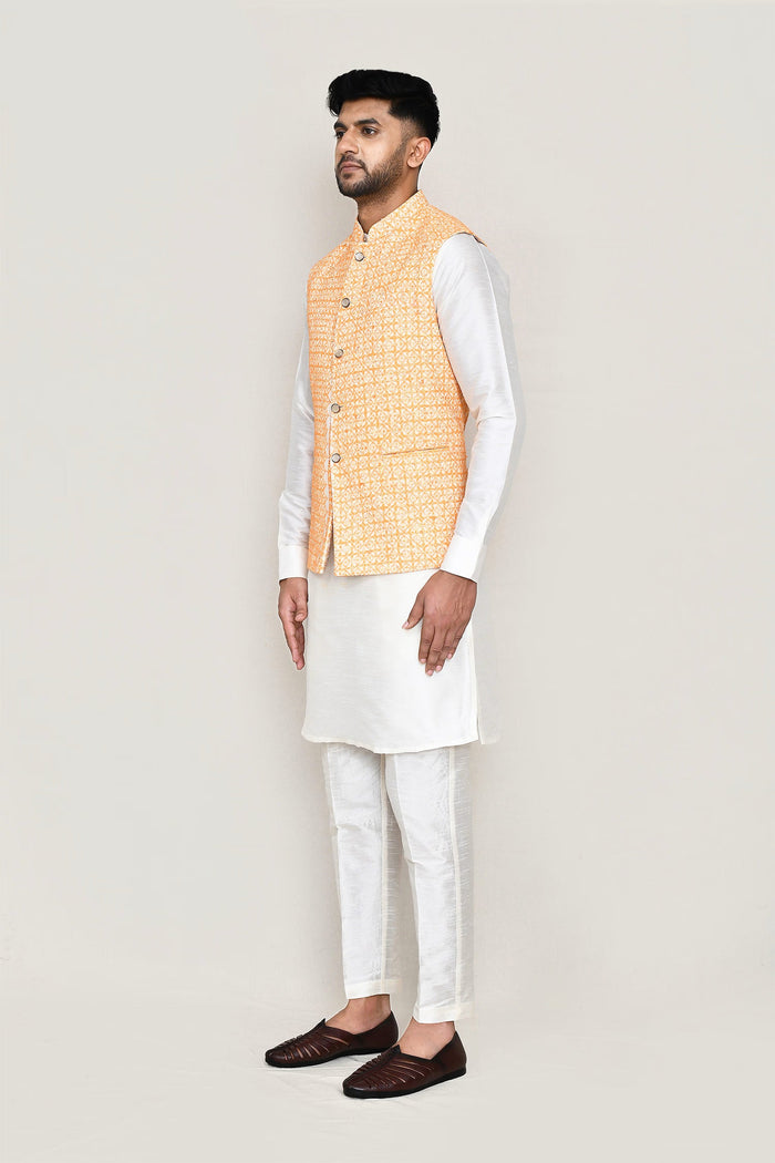 Orange Cotton Jacket With Threadwork