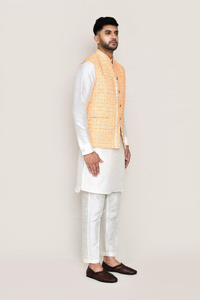 Orange Cotton Jacket With Threadwork