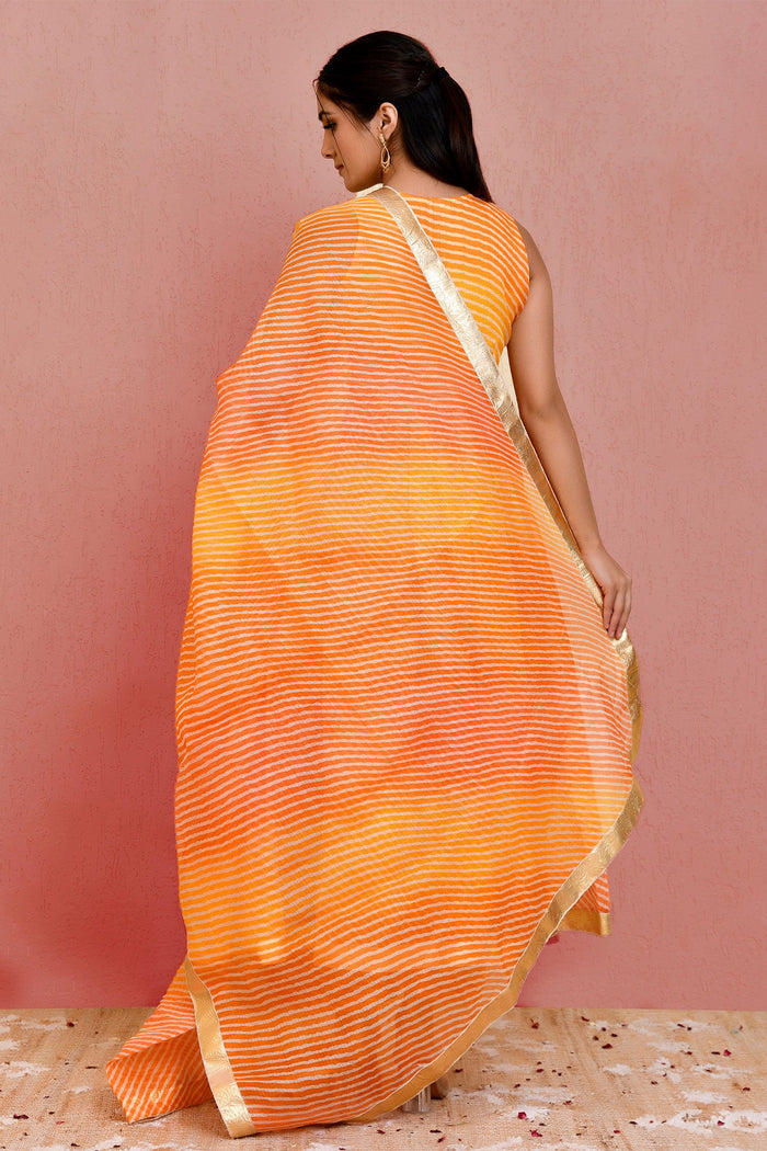 <img> Orange Cotton Silk Anarkali Set With Stripes