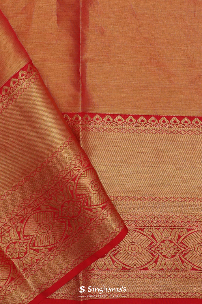 Orange Kanjivaram Saree With Gold Zari Work And Gold And Silver Zari Design
