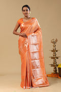 Orange Kanjivaram Silk Saree With Jaal