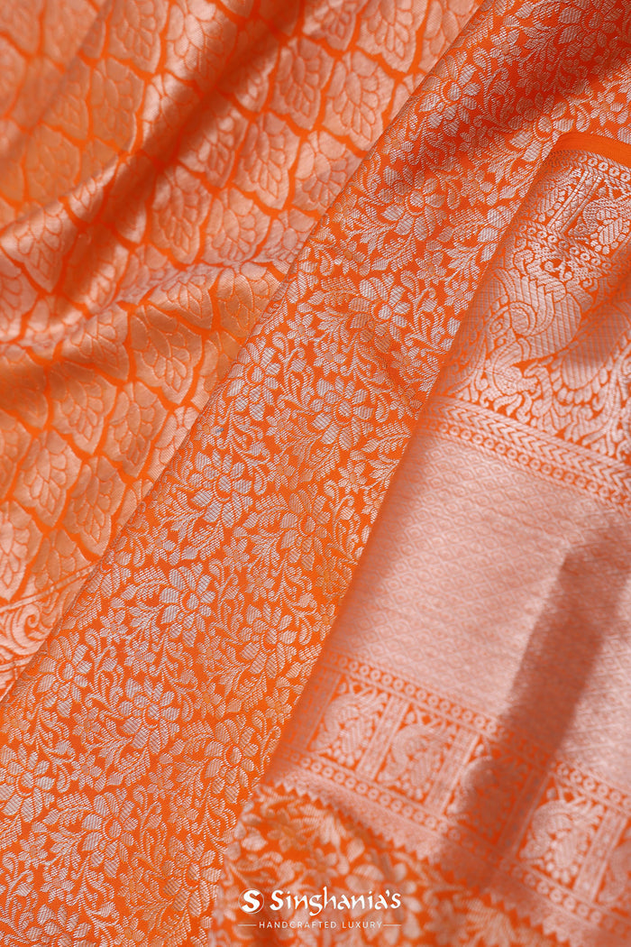 Orange Kanjivaram Silk Saree With Jaal