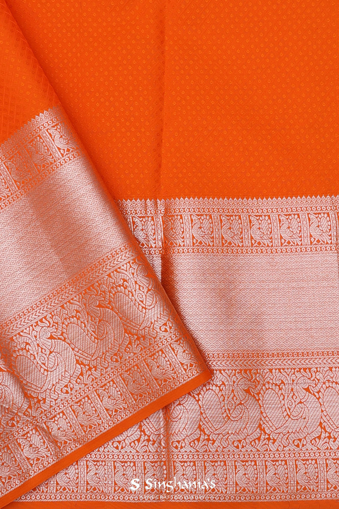 Orange Kanjivaram Silk Saree With Jaal
