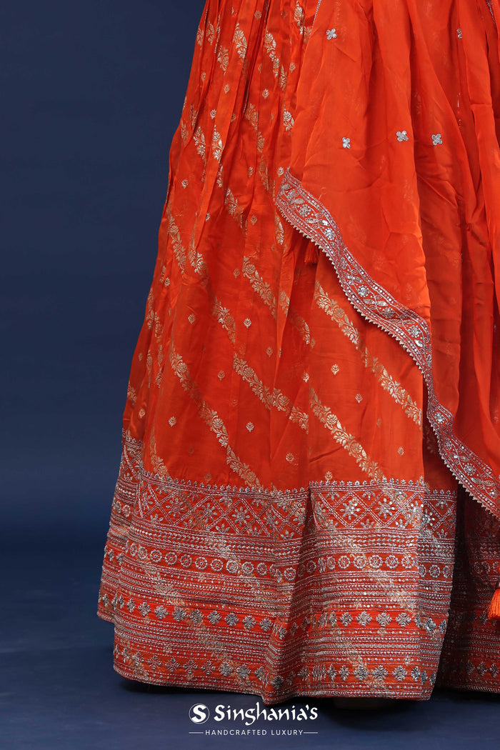 <img> Orange Organza Lehenga Set With Silk Dupatta