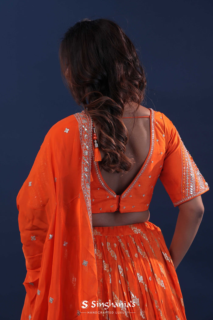 <img> Orange Organza Lehenga Set With Silk Dupatta