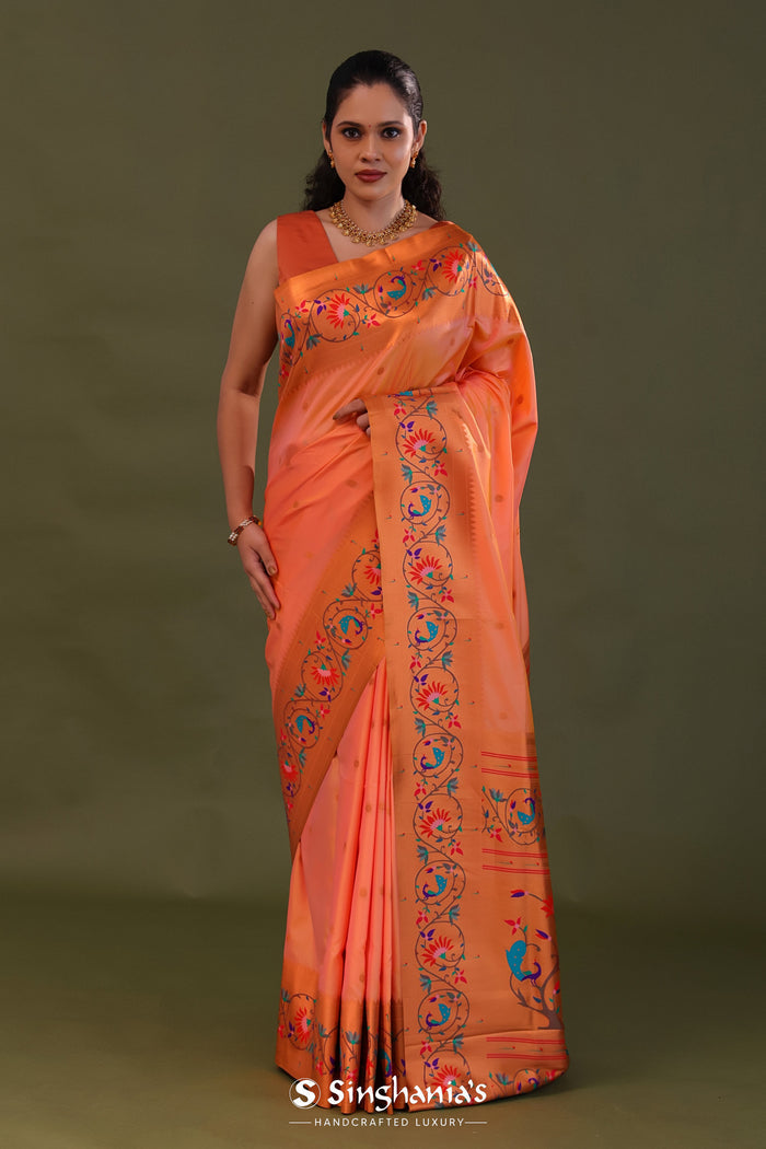Orange Paithani Saree With Butti'S