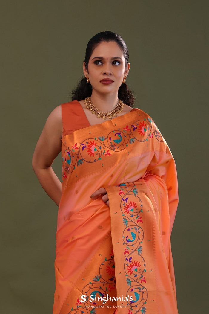 Orange Paithani Saree With Butti'S
