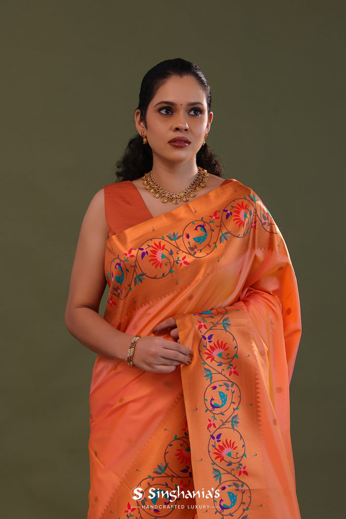 Orange Paithani Saree With Butti'S