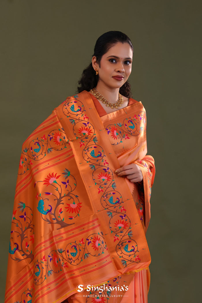 Orange Paithani Saree With Butti'S