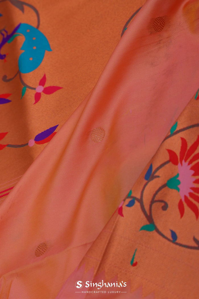 Orange Paithani Saree With Butti'S