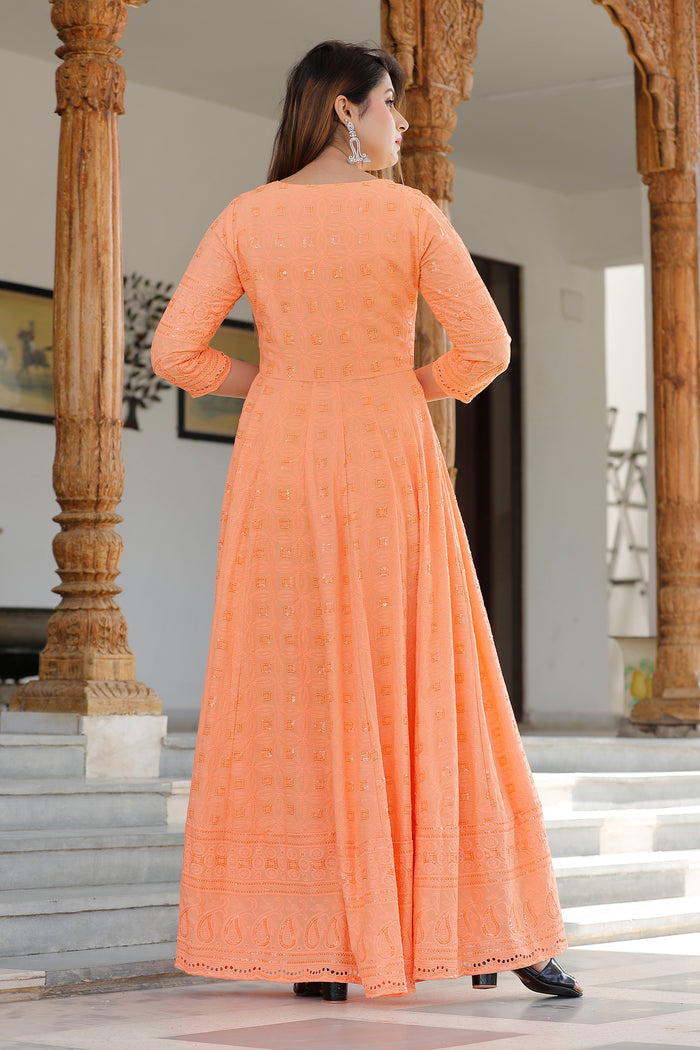Orange Rayon Long Traditional Kurti With Dupatta