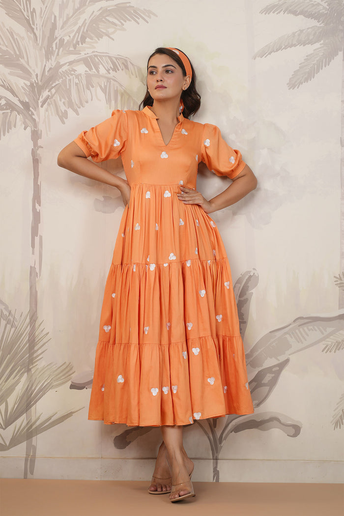Orange Santoon Embroidered Dress