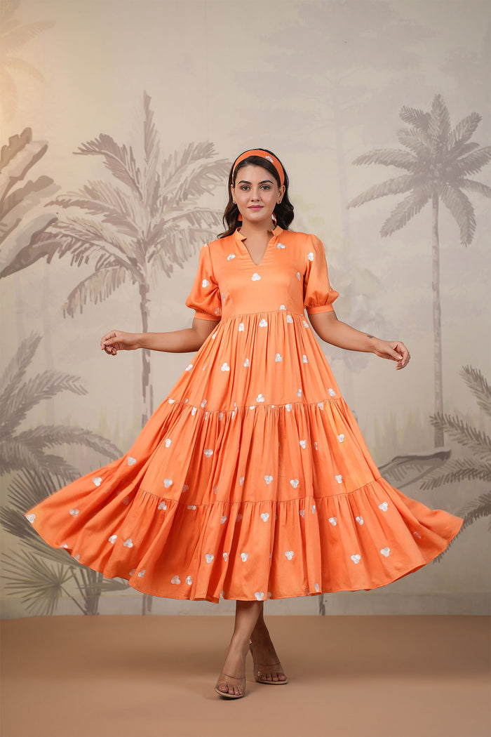 Orange Santoon Embroidered Dress