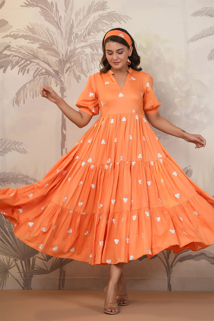 Orange Santoon Embroidered Dress