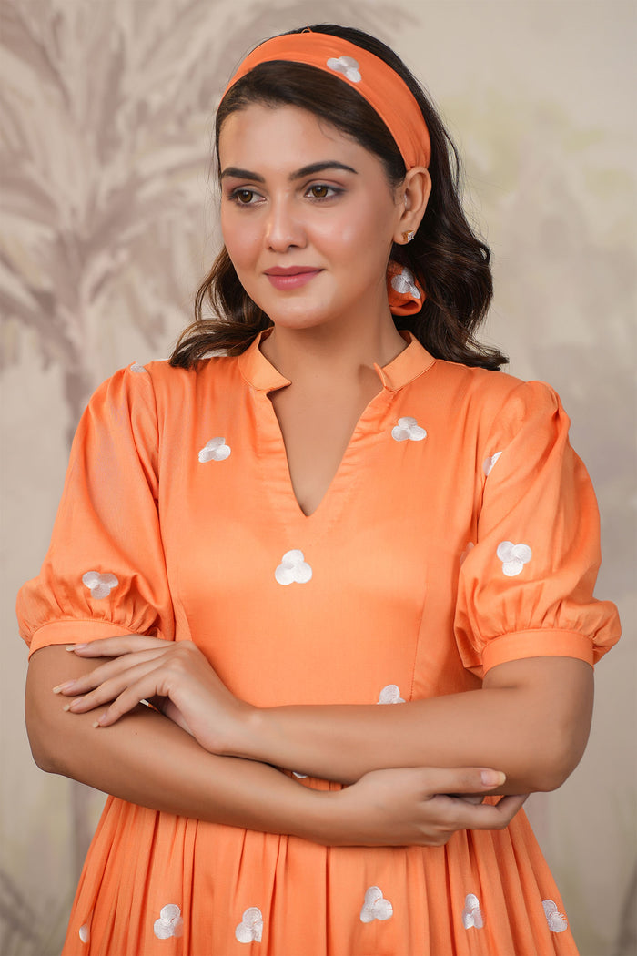 Orange Santoon Embroidered Dress