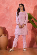 Orchid Pink Cotton Thread Work Kurta Set