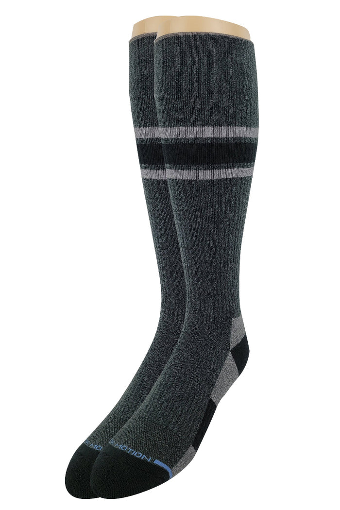 Dr. Motion knee-high compression socks in charcoal marl with cushioned sole and arch support