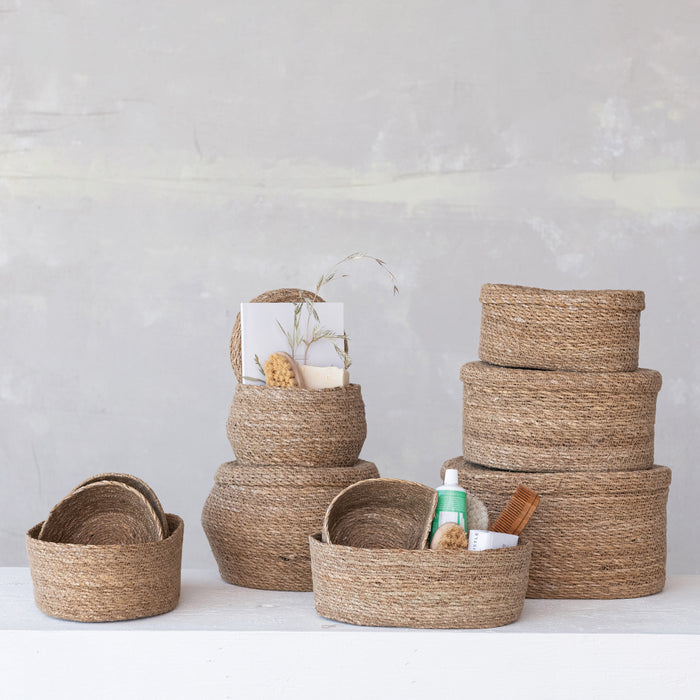 Oval Woven Basket with Lid - Madison's Niche