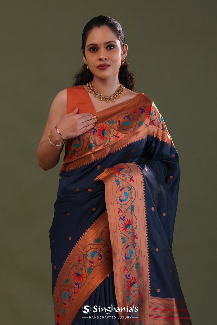 Oxford Blue Paithani Saree With Butti'S