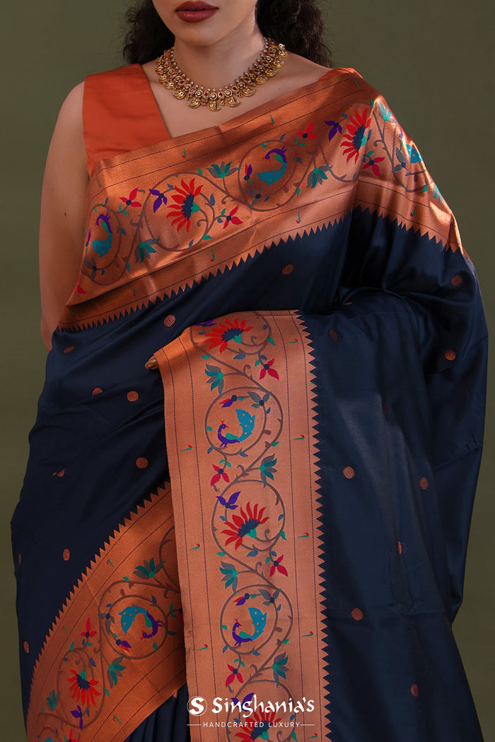 Oxford Blue Paithani Saree With Butti'S