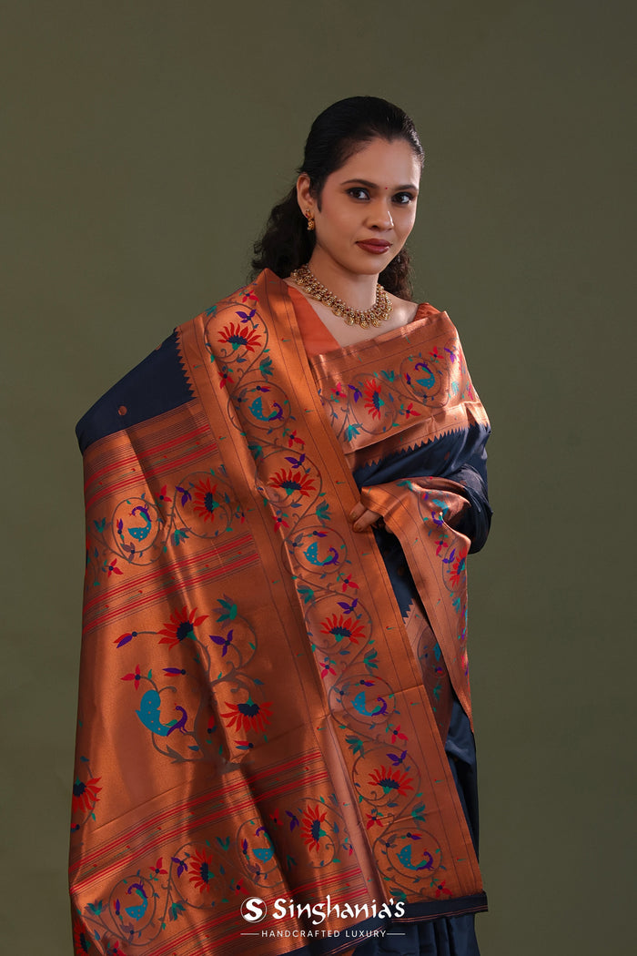 Oxford Blue Paithani Saree With Butti'S