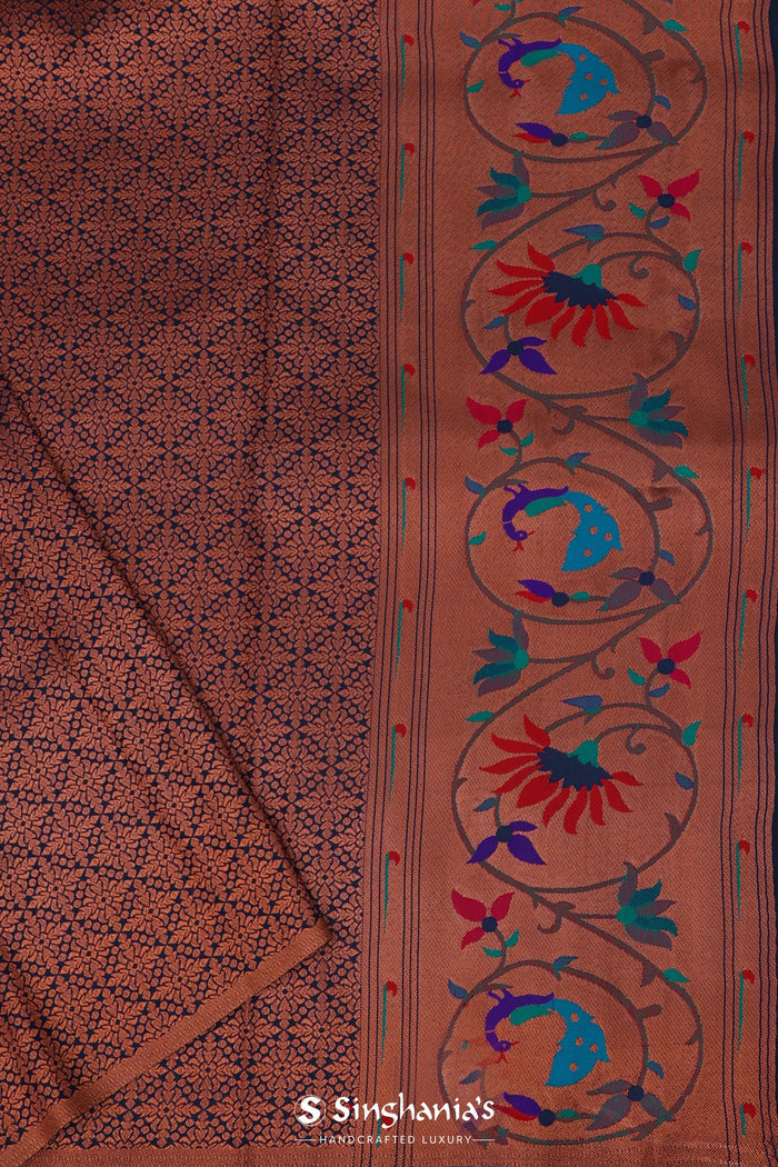 Oxford Blue Paithani Saree With Butti'S