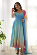 Pale Blue Georgette Ombre Dye Anarkali Set