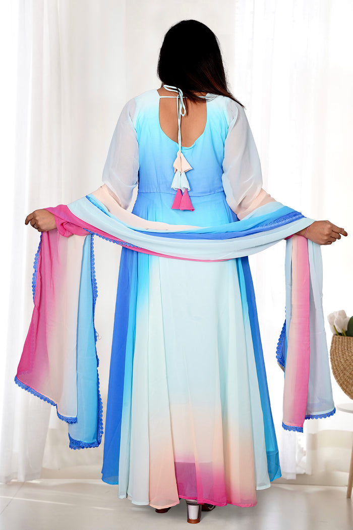 Pale Blue Georgette Ombre Dye Anarkali Set