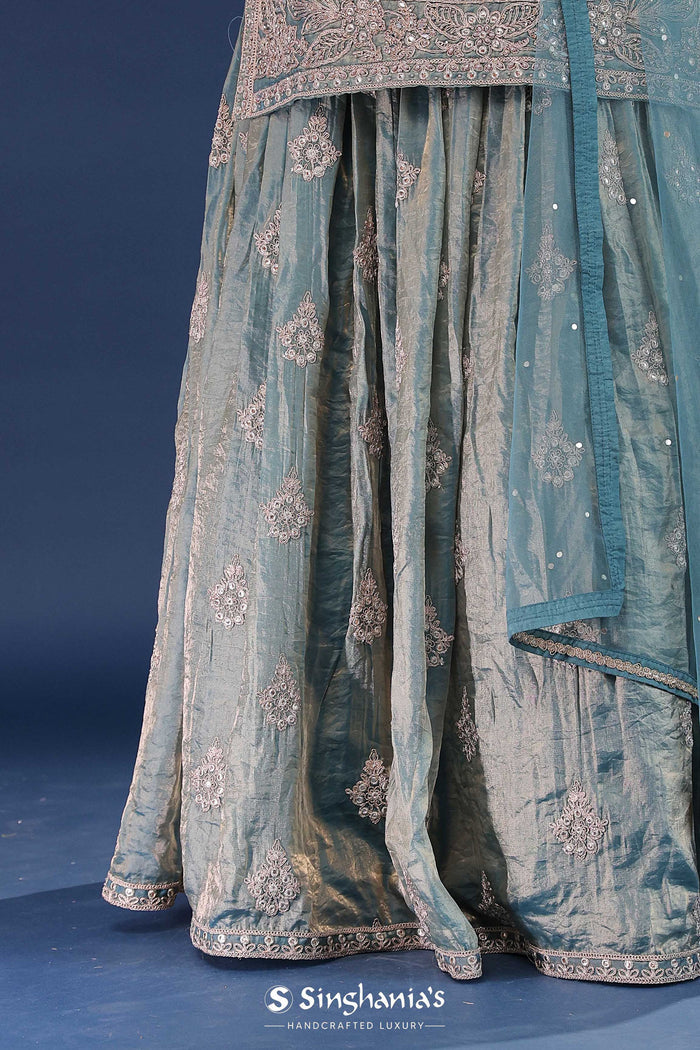 <img> Pale Blue Tissue Lehenga Set