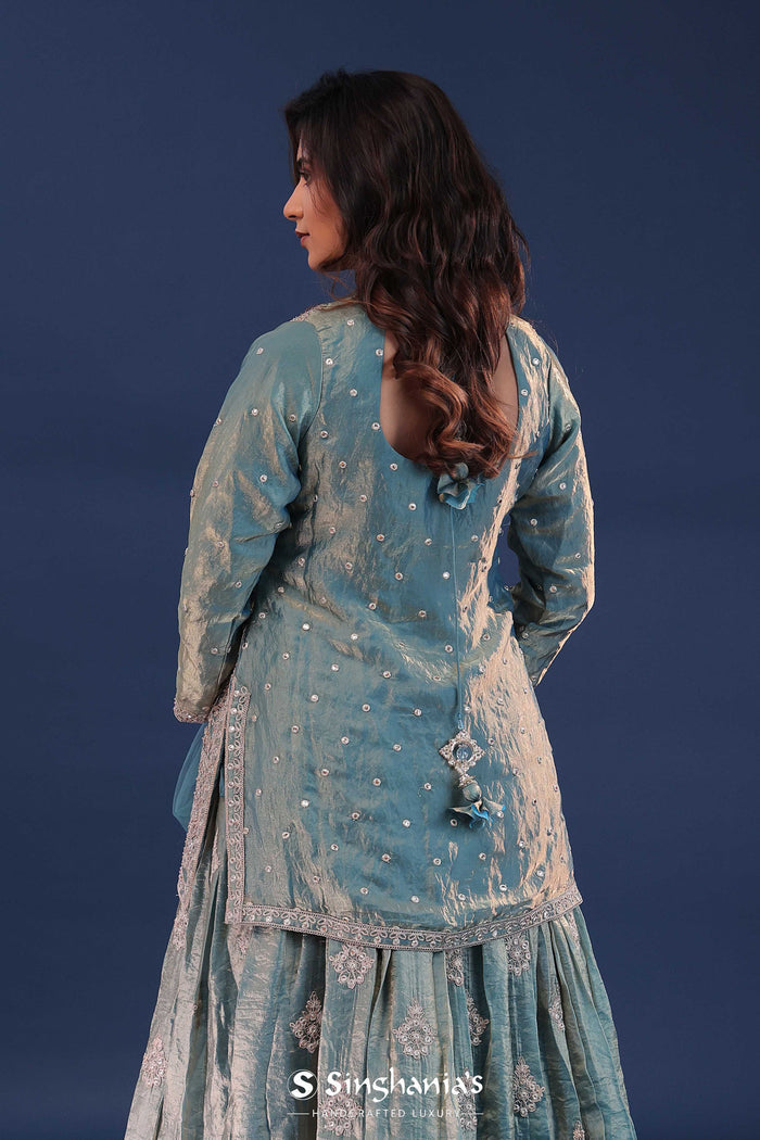 <img> Pale Blue Tissue Lehenga Set