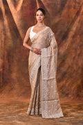 Pale Brown Floral Silk Blend Saree