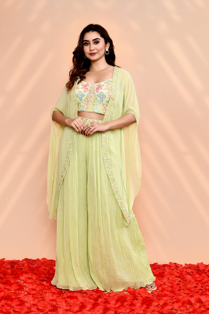 Pale Green Chinon Georgette Indo-Western Set