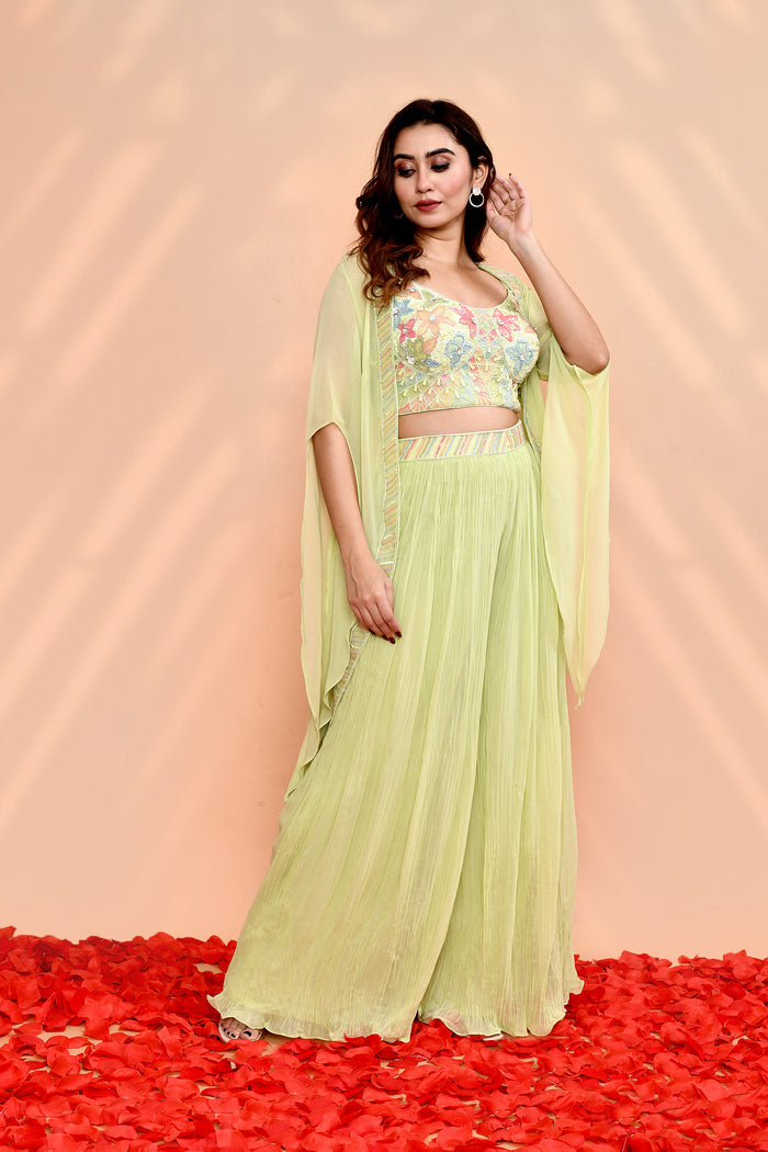 Pale Green Chinon Georgette Indo-Western Set