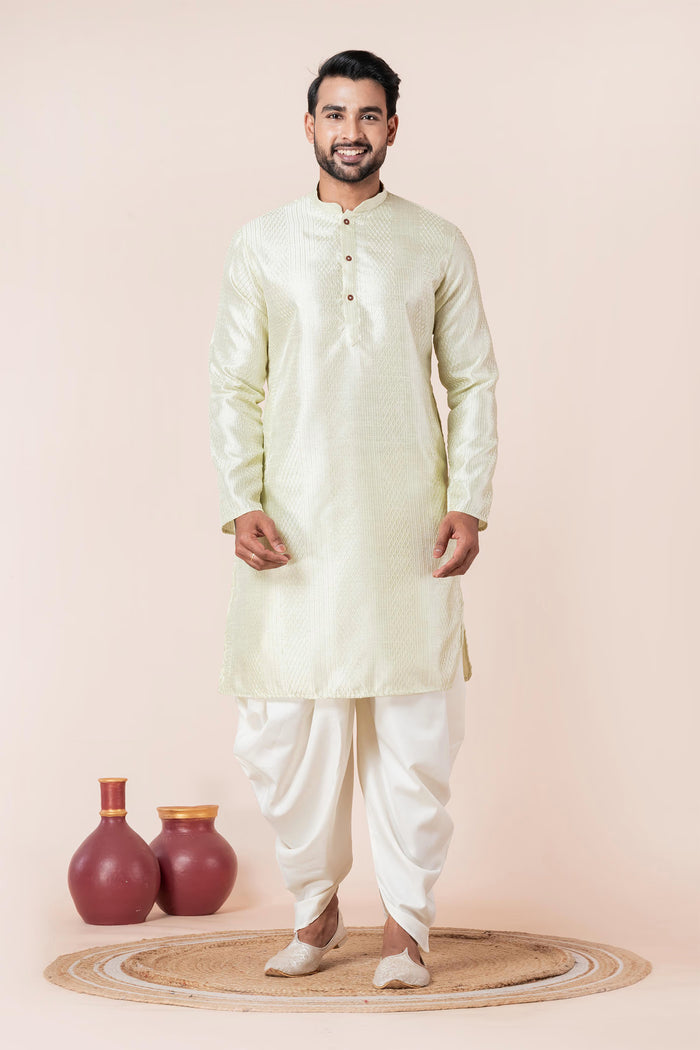 Pale Green Silk Blend Embroidered Dhoti Set