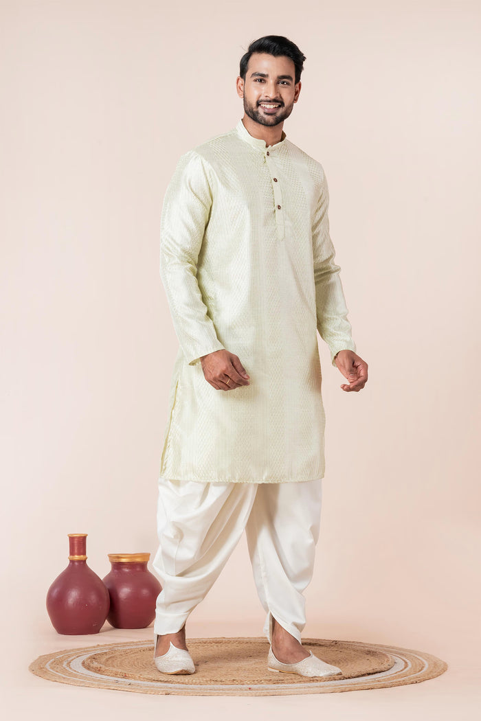 Pale Green Silk Blend Embroidered Dhoti Set