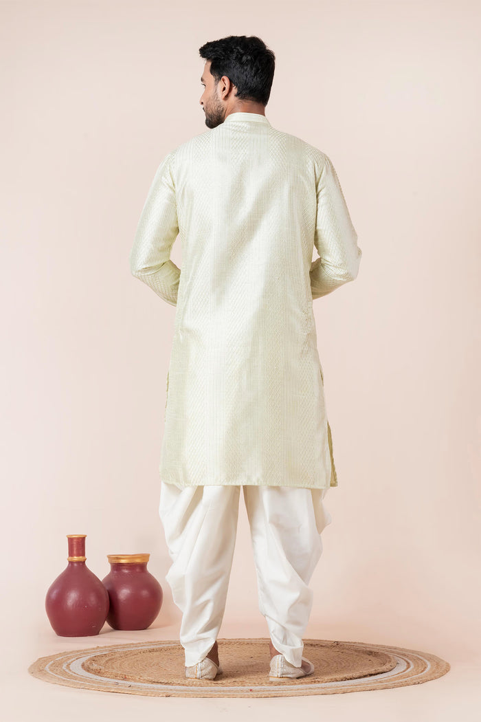 Pale Green Silk Blend Embroidered Dhoti Set