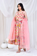Pale Pink Cotton Anarkali Set With Floral Prints