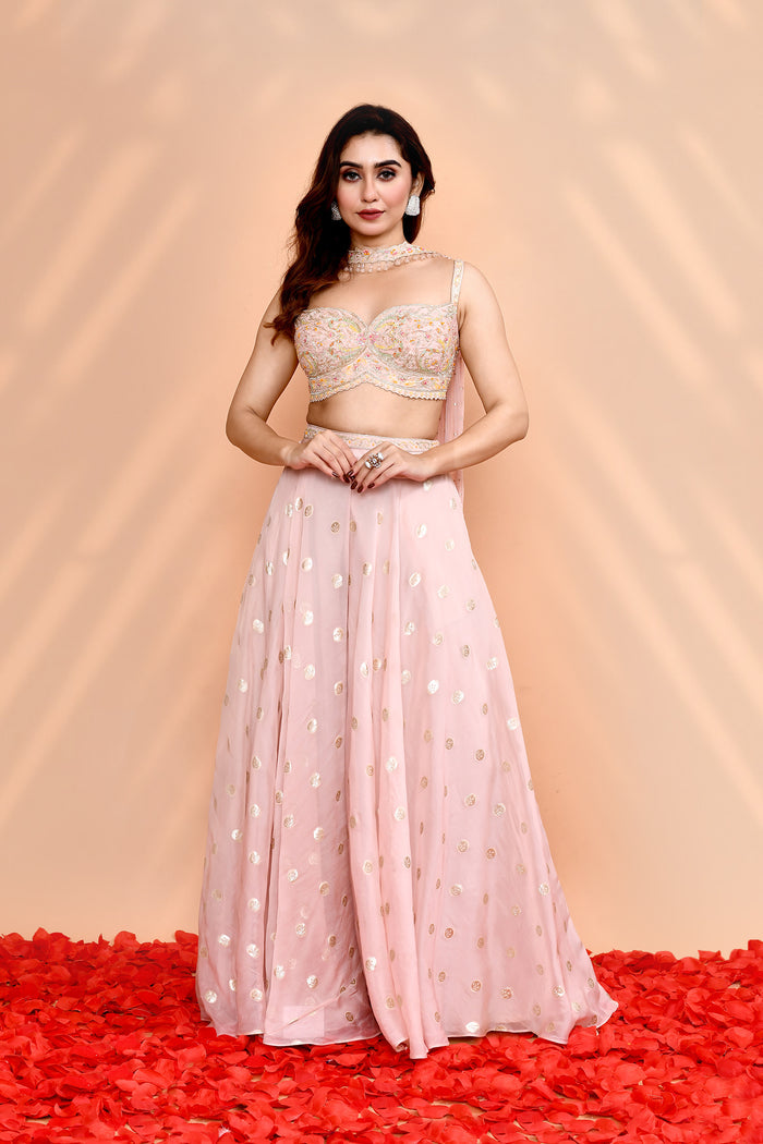 Pale Pink Faux Georgette Indo-Western Set