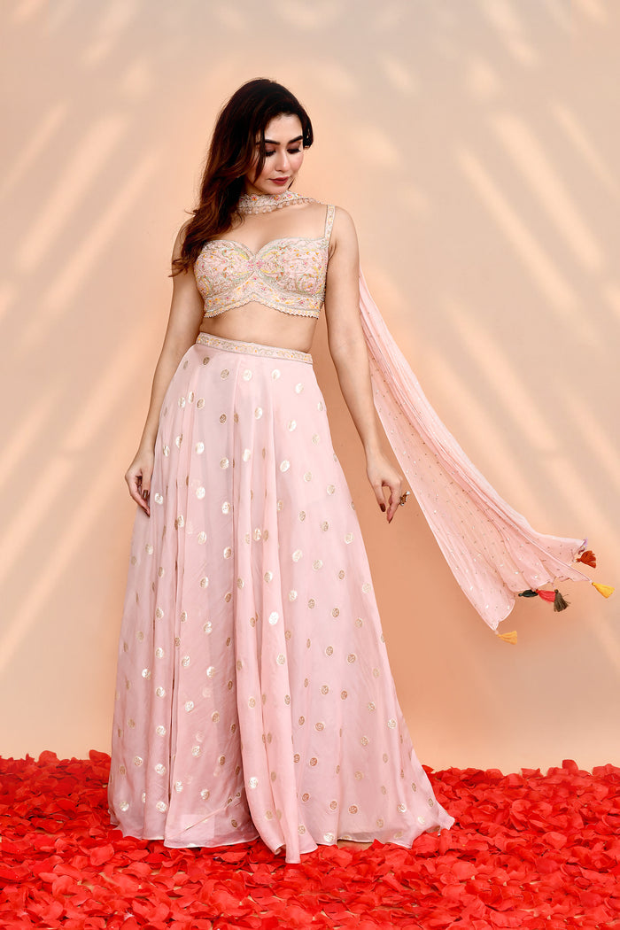 Pale Pink Faux Georgette Indo-Western Set