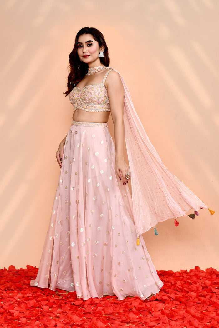Pale Pink Faux Georgette Indo-Western Set