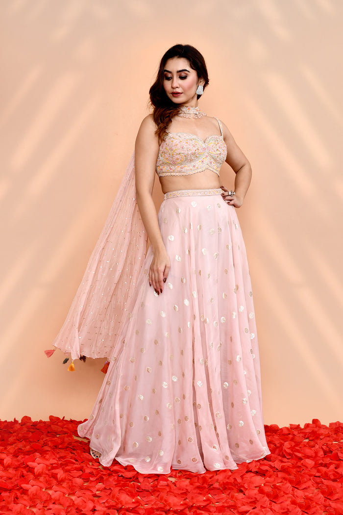 Pale Pink Faux Georgette Indo-Western Set