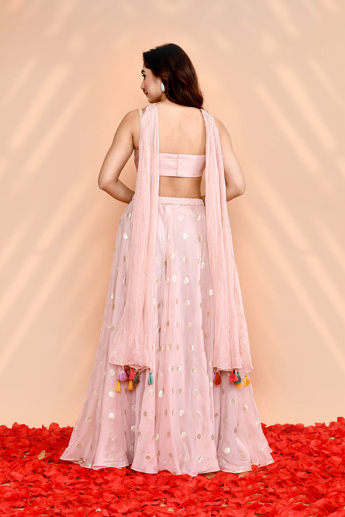 Pale Pink Faux Georgette Indo-Western Set